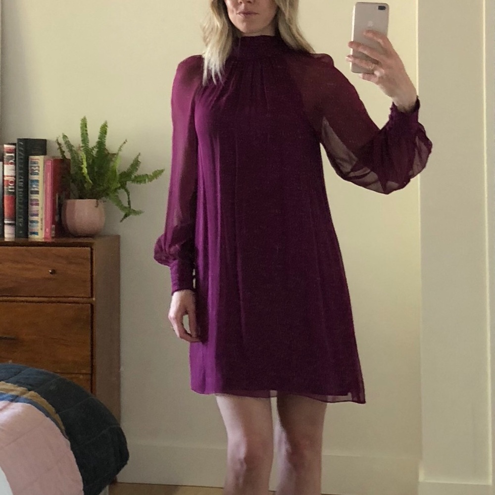 Burgundy silk dress with bow tie back detail